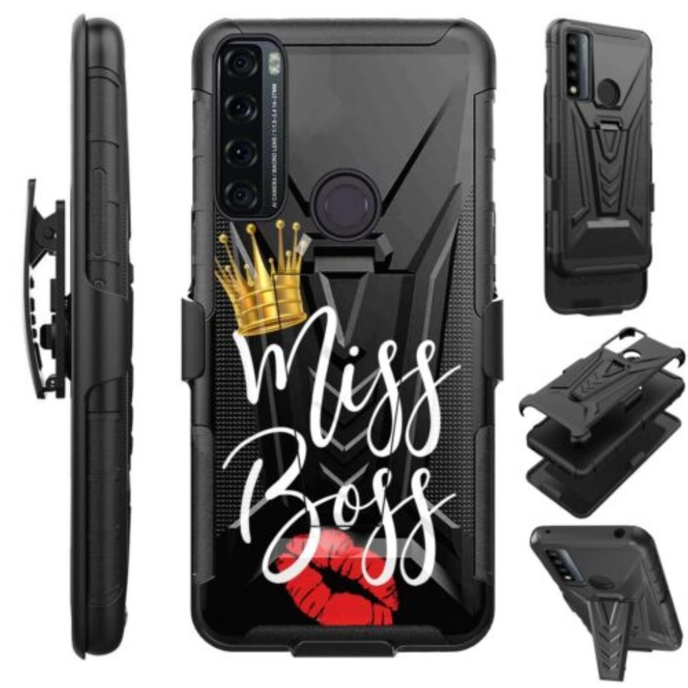 V Holster For TCL 30V 5G Kick Stand Rugged Case Cover MISS BOSS CROWN